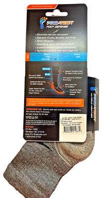 PRO-TECT FOOT DEFENSE 2-PR QUARTER STYLE 62% MERINO WOOL SZ MD FIT 6-8.5 SHOE