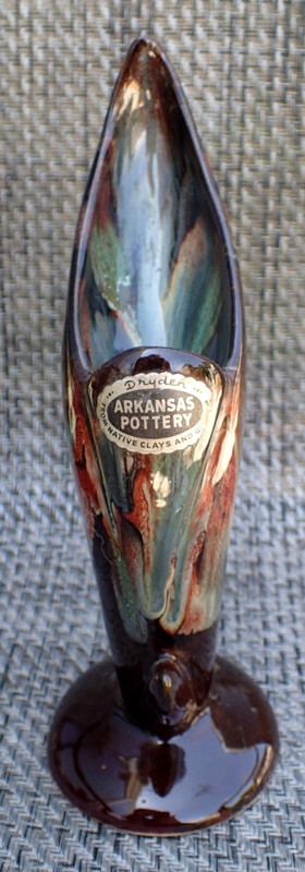 DRYDEN BIRD OF PARADISE BUD VASE FANTASTIC COLORS ARKANSAS POTTERY WITH LABEL