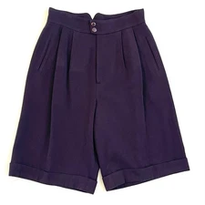 BOGNER Vintage Wool Shorts Women's SIZE 14 Purple Pleated Front High Waisted