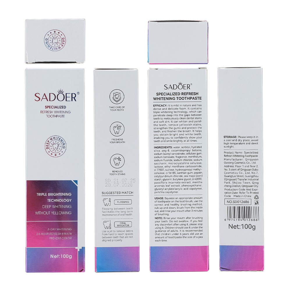 Purple Whitening Toothpaste for Teeth Stains & Bad Mouth Deep Cleaning Care