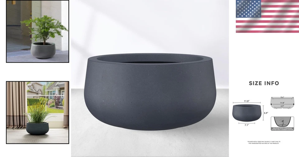 Large Round Cement Plant Pot, Indoor Outdoor Garden Decor - Image 2 of 4