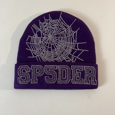 Sp5der Worldwide Rhinestone Beanie Size OSFA Purple Young Thug Web Hat NEW