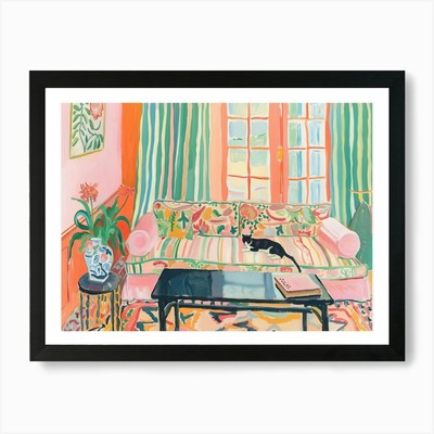 Katze Blume Sofa Matisse Stil Länder gerahmtes Wandbild Poster Leinwanddruck Bild