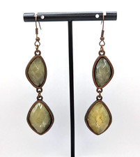 Green Yellow Stones Copper-tone Faux Gemstone Dangle Drop Earrings