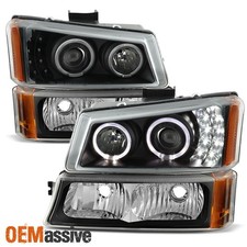 Fit 2003-2006 Chevy Silverado Black Halo Led Projector Headlightscorner Bumper