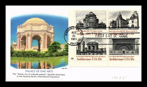 US COVER FLEETWOOD FIRST DAY OF ISSUE BLOCK OF 4 ARCHITECTURE PALACE OF ARTS