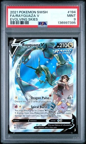 2021 POKEMON SWORD & SHIELD EVOLVING SKIES #194 FULL ART/RAYQUAZA V PSA 9