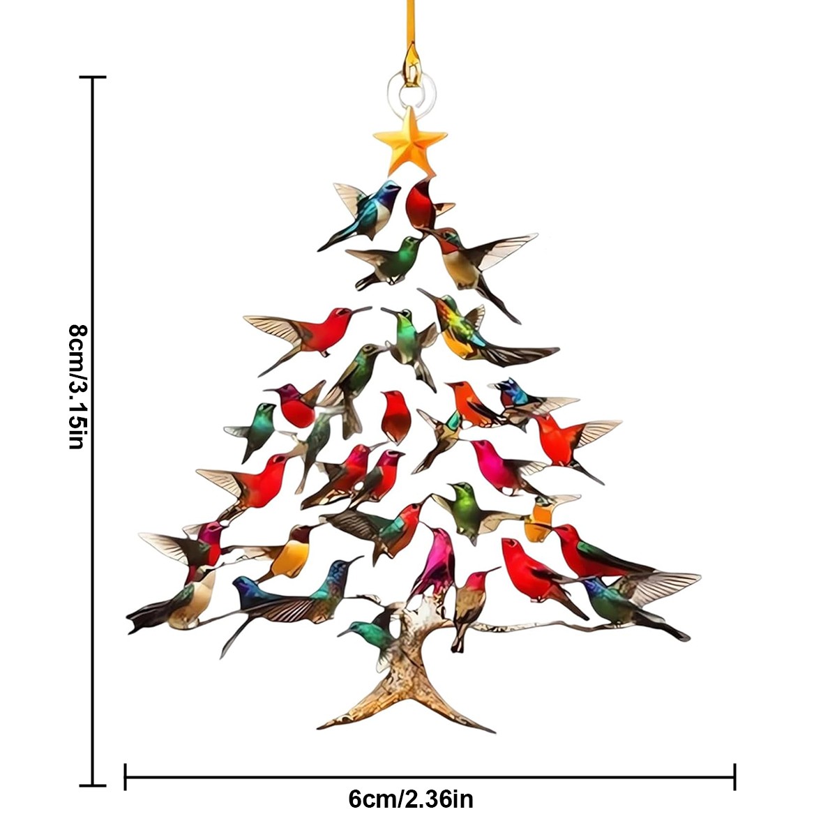 Hummingbird Christmas Ornament, Colorful Hummingbirds Tree Decor, Stacked..