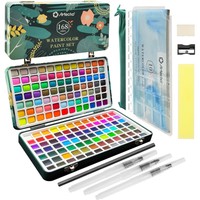 Aquarellfarben Set 168 Farben In Tragbarer Box, Mit Pinsel Und Aquarellpapier...