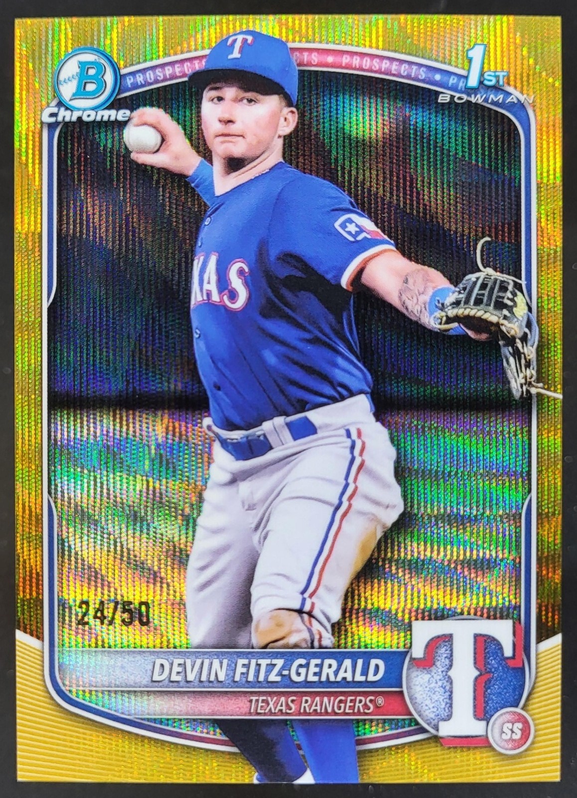 2025 Bowman Chrome Devin Fitz-Gerald Gold Wave Refractor /50 1st Rangers MS2