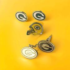 Green Bay Packers Jewelry Set Earrings Helmet Pin, Football, Game Day Spirit
