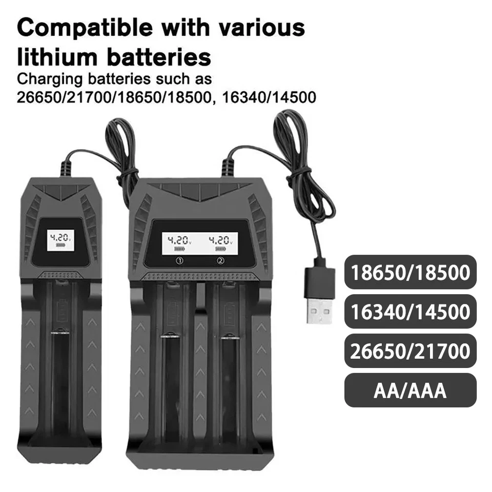 1/2/4 Slots Smart Charger w/LCD for 3.7-4.2V Lithium NI-MH AA/AAA Batteries HAU - Image 2 of 4