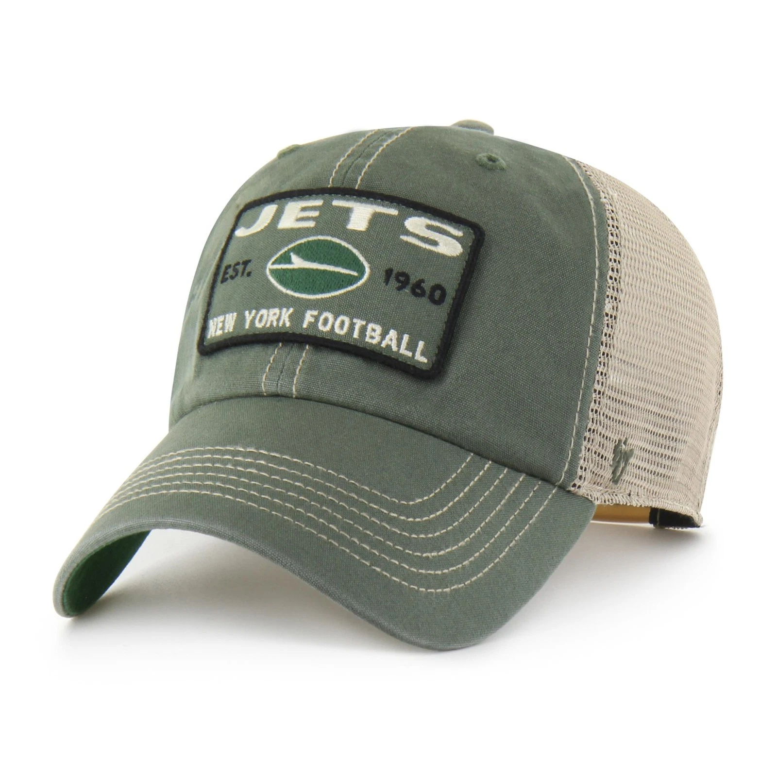 '47 Brand Cap NFL New York Jets WABASH Clean Up Baseball Logo Distressed Snap