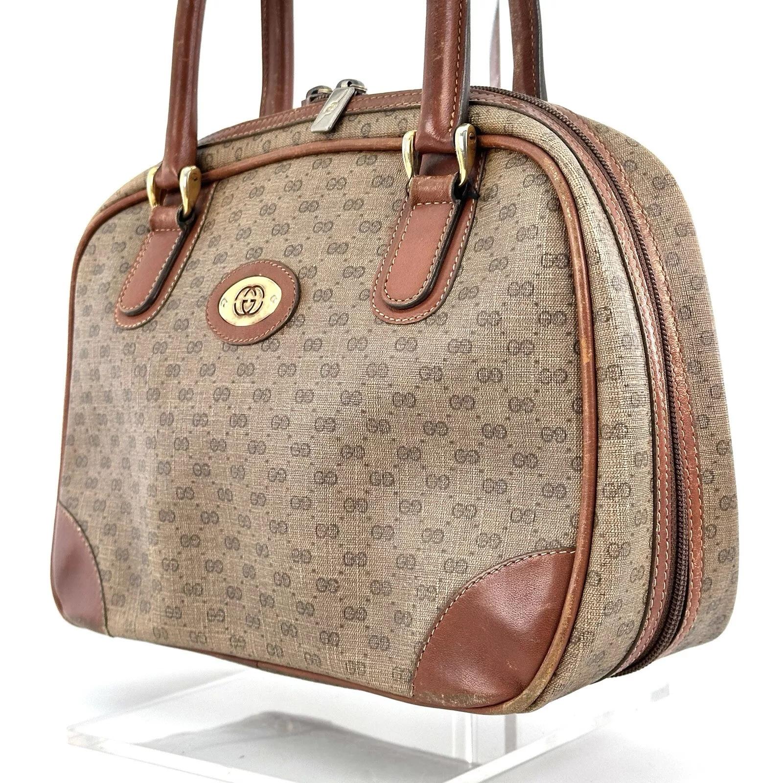 Sac à main GUCCI Micro GG Supreme PVC cuir beige authentique