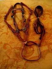 LEATHER WESTERN TACK SET W/ HEADSTALL & REINS & BREAST COLLAR FULL HORSE SIZE