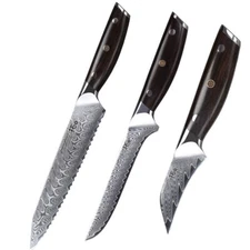 3Pcs TURWHO Bread Paring Boning Knife Japanese VG10 Damascus Steel Kitchen Knife
