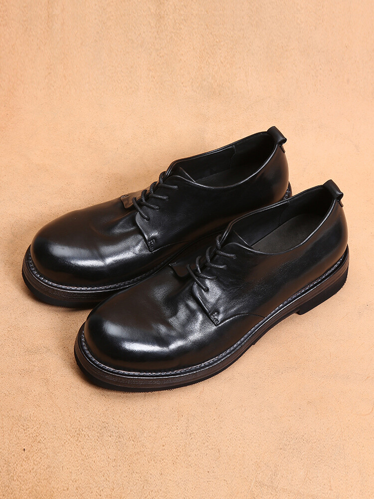 Japanese Style Retro Men Real Leather Lace Up Formal Dress