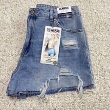 Rewash Jean Shorts sz 11 Light Wash Distressed High Waist Y2K 90s Grunge NEW