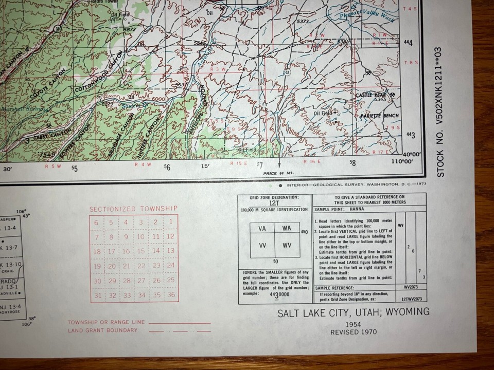 Salt Lake City Utah USGS Topographical Geological Survey Quadrangle Map