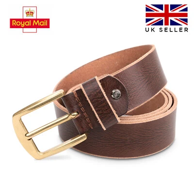 Leather Mens Belt Belts Real Genuine Buckle Trouser Sizes Brown Black Dark Tan