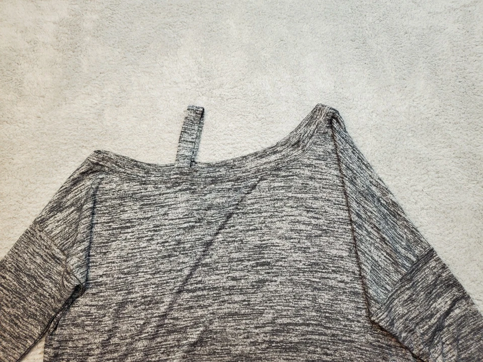 Market Spruce Knit Top Women Medium Gray Space Dye Cold Shoulder Sleeve Pullover Foto 3 de 4