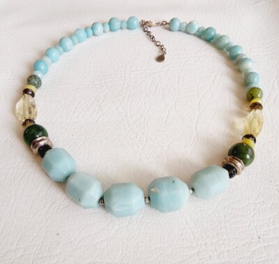 BARSE 925 STERLING AMAZONITE~QUARTZ BEADED GEMSTONE NECKLACE