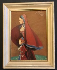 Quadro Donna Sarda bimba Costume Desulo Tempera su tavola Firmata Sardegna 900
