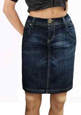 Women 6 Pocket Elastic Rhinestone Embroidery Denim Sheath Skirt NINETY-SIX 328