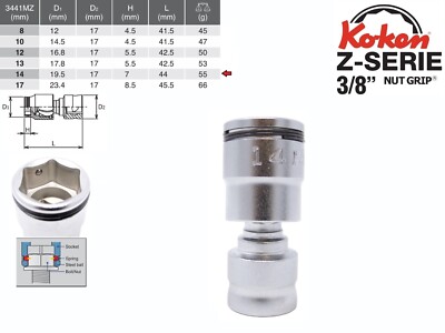Koken 3/8'' Z-Serie Nut Grip 6-Kant Steckschlüssel-Einsatz mit Gelenk