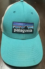 PATAGONIA Spell Out Patch Trucker Mesh Snapback Hat Cap 90s Teal Adjustable