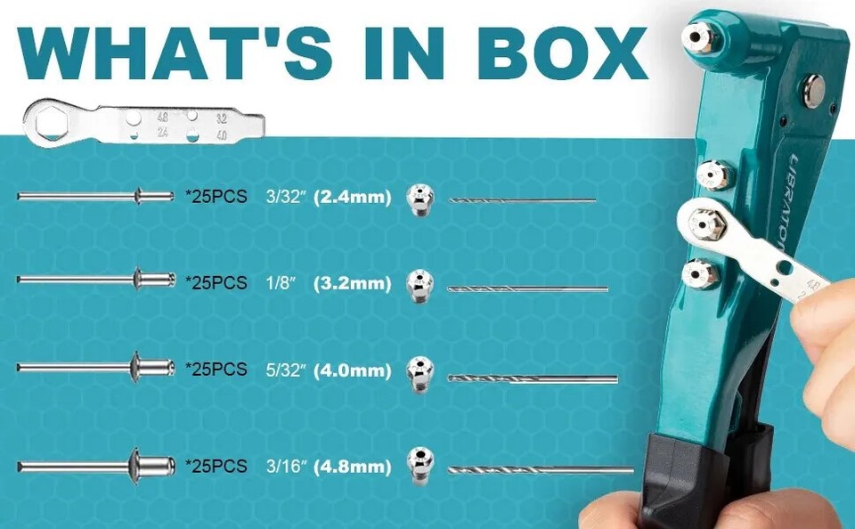 Rivet Gun Set Hand Riveter Manual Riveting Tool for Metal Wood and