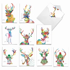 10 Merry Christmas Cards Assorted - Fancy Reindeer AM6751XSG-B1x10