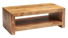 Dakota Light Mango Wood Large Coffee Table with Bottom Shelf  for Living Room