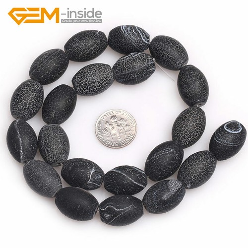 Cuentas de piedras preciosas esmeriladas mate natural de ágata negra de arroz para hacer joyas de 15" - Imagen 26 de 34