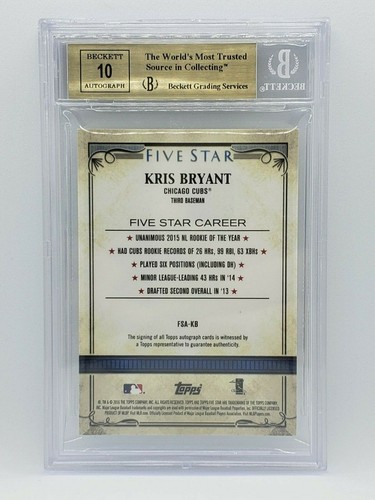 2016 Topps Five Star Autographs Gold #FSAKB Kris Bryant - Picture 4 of 6