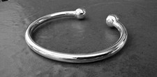 Solid 925 Sterling Silver Heavy Plain Mens Torque Bangle Bracelet 39g 10mm Ball