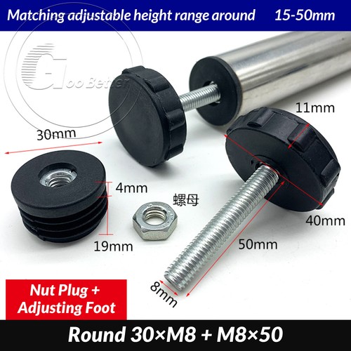 Adjustable Table Feet Screw Height Adjustment Feet Square Tube Insert End Caps - Picture 28 of 63