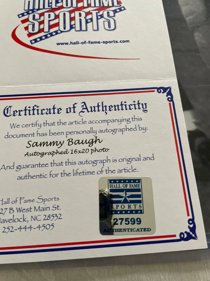 FOTO 16X20 DE WASHINGTON REDSKINS FIRMADA POR SAMMY BAUGH HOF63 SALÓN DE LA FAMA CERTIFICADO DE AUTENTICIDAD DEPORTIVO Foto 2 de 4