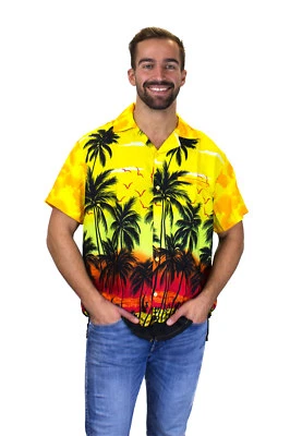 Funky Chemise Hawaïenne Hommes Beach Jaune Hawaiian-Imprimer - Photo 1/4