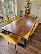 Solid Walnut Plank Style Dining Table/ Desk 180 x 90 cm with strong Metal A legs