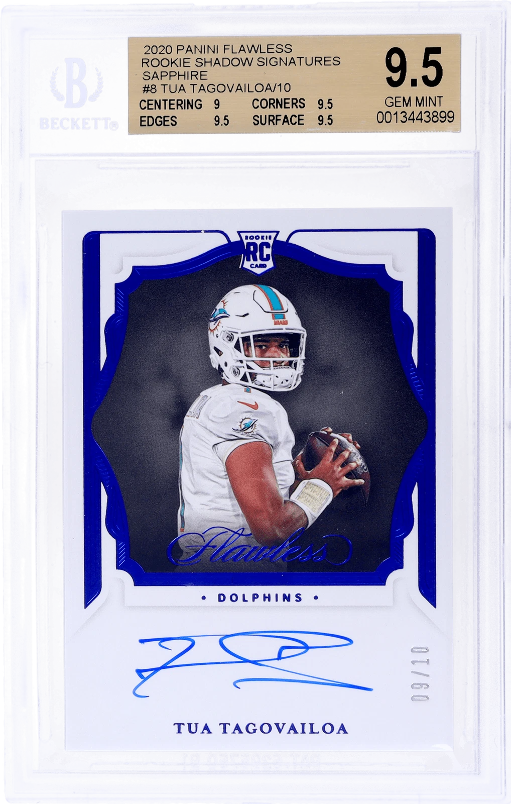 Tua Tagovailoa Panini Flawless Rookie Shadow Signatures #RSSTTA Sapphire