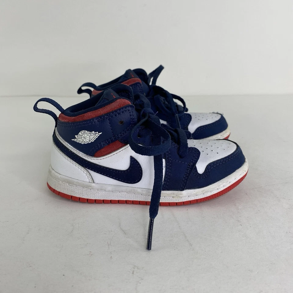Nike Air Jordan 1 Mid SE Zapatos Tenis Talla 9C Rojo Azul Blanco BQ6933-104 Foto 3 de 4