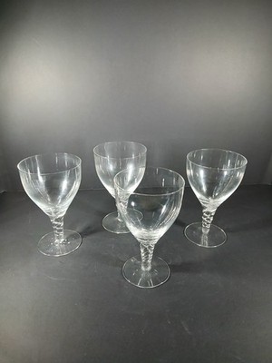 Set 4 Vintage ORREFORS Clear Glass SPIRAL Twisted Stem 5 3/4'' WATER GOBLETS Wine