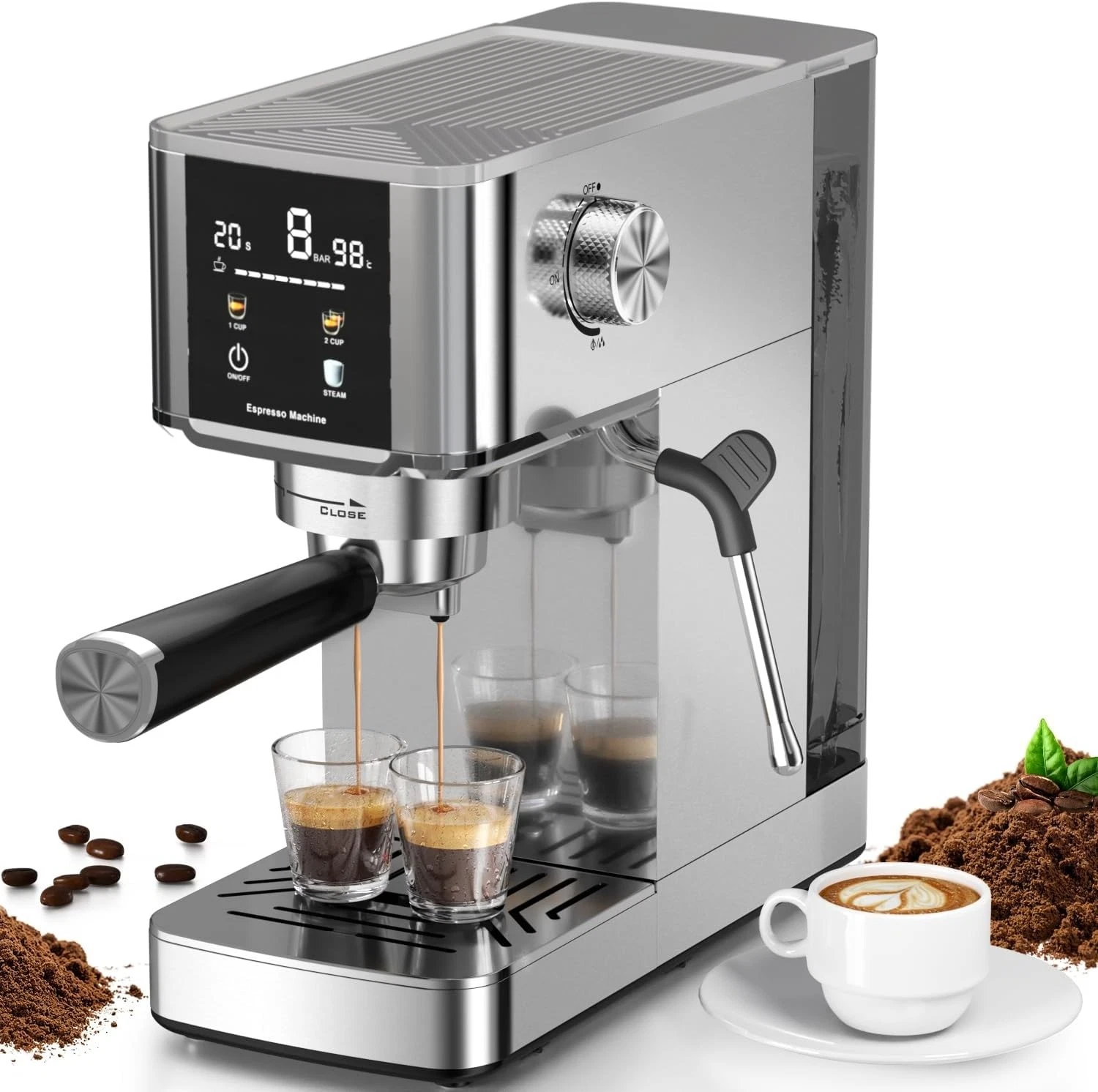Espresso Machine - 20 Bar, 3-Second Heat for Rapid Cold Brew, Built-in Steam