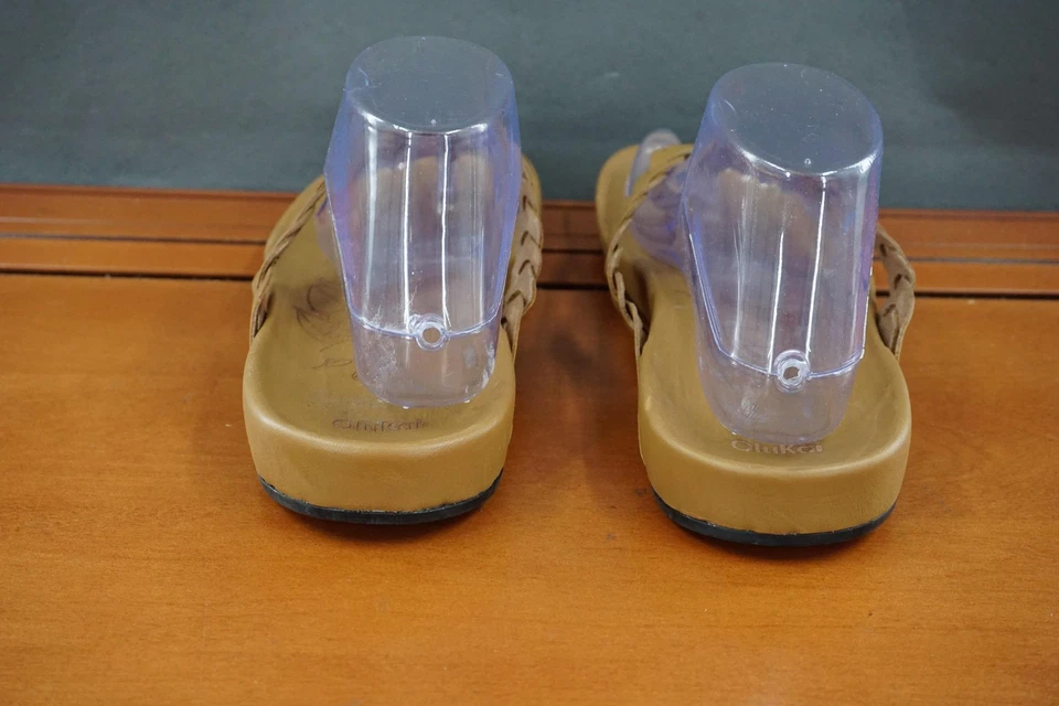 Sandálias femininas Olukai tamanho 8 couro trançado bronzeado chinelo sapatos confortáveis - Imagem 4 de 4