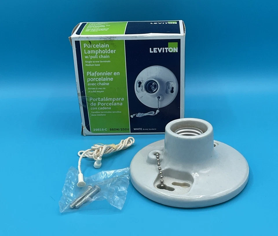 leviton 29816 Medium Base One-Piece Glazed porcelain lampholder - Image 3 of 4