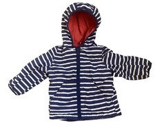 Mini Boden Unisex 1.5-2Y Jacket Coat Blue White Stripe Nautical Hood Full Zip