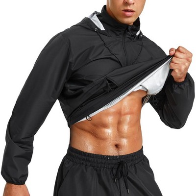 Sauna Jacket for Men Sweat Jacket Zipper Hoodie Sauna Suit for Workout