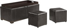 Vista Faux Leather Storage Bench for Bedroom and Living Room, with 2 Ottomans...