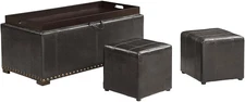 Vista Faux Leather Storage Bench for Bedroom and Living Room, with 2 Ottomans...